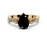 Solitaire Engagement Ring Setting for Fancy Black Pear-Shaped Center with Twisted Pave Split Shank and Prong Head in Yellow Gold