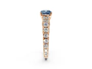 Solitaire Engagement Ring Setting for Fancy Blue Cushion Cut Center with Pave Cathedral Shoulders and Prong Head in Rose Gold