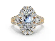Halo Engagement Ring Setting for Marquise Center with Two-Strand Split Shank and Prong Head in Yellow Gold