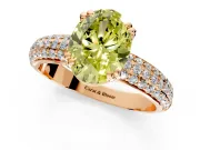 Solitaire Engagement Ring Setting for Fancy Yellow Oval Center with Multi-Row Pave Accents and Basket Head in Rose Gold