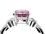 Solitaire Engagement Ring Setting for Fancy Pink Radiant Cut Center with Grooved Bar Accent Band and Prong Head in Sterling Silver