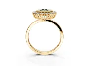Halo Engagement Ring Setting for Fancy Green Emerald Cut Center with Milgrain Bezel Rim, Plain Band and Prong Head in Yellow Gold