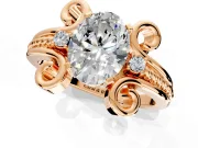 Solitaire Engagement Ring Setting for Oval Center with Twisted Band and Scroll Prong Head in Rose Gold