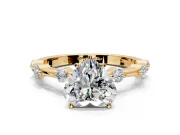 Solitaire Engagement Ring Setting for Heart-Shaped Center with Bezel Station Band and Prong Head in Yellow Gold