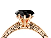 Solitaire Engagement Ring Setting for Fancy Black Heart-Shaped Center with Engraved Milgrain Band and Prong Head in Rose Gold