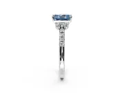 Paired Accent Engagement Ring Setting for Fancy Blue Radiant Cut Center with Pave Band and Prong Head in Platinum