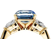 3 Stone Engagement Ring Setting for Fancy Blue Asscher Cut Center with Large Pear-Shaped Accents and Prong Head in Yellow Gold