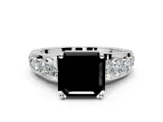 Solitaire Engagement Ring Setting for Fancy Black Asscher Cut Center with Graduated Shared Prongs and Prong Head in White Gold