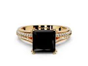 Solitaire Engagement Ring Setting for Fancy Black Princess Cut Center with Pave Rail Split Shank and Prong Head in Yellow Gold