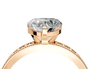 Milgrain Pave Engagement Ring Setting for Heart-Shaped Center with Accent Band and Prong Head in Rose Gold