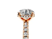 Solitaire Engagement Ring Setting for Round Cut Center with Band of Accents and Prong Head in Rose Gold