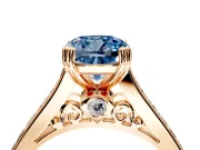 Solitaire Engagement Ring Setting for Fancy Blue Cushion Cut Center with Channel Band and Double Claw Prong Head in Rose Gold