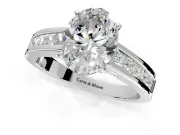 Solitaire Engagement Ring Setting for Oval Center with Princess Cut Channel Band and Prong Head in White Gold