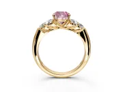 Cluster Engagement Ring Setting for Fancy Pink Cushion Cut Center with Round Cut Accent Frame and Prong Head in Yellow Gold