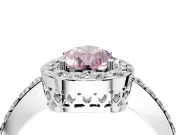Halo Engagement Ring Setting for Fancy Pink Pear-Shaped Center with Heart-Shaped Openwork, Pave Band and Prong Head in Platinum