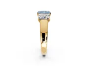 3 Stone Engagement Ring Setting for Fancy Blue Radiant Cut Center with Raised Basket Heads and Prong Head in Yellow Gold