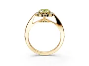 Bezel-Framed Halo Engagement Ring Setting for Fancy Yellow Oval Center with Pave Band and Prong Head in Yellow Gold