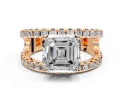 Solitaire Engagement Ring Setting for Asscher Cut Center with Wide-Open Split Shank and Prong Head in Rose Gold