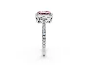 Accent Halo Engagement Ring Setting for Fancy Pink Radiant Cut Center with Full-Length Pave Band and Prong Head in White Gold
