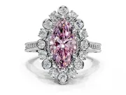 Milgrain Halo Engagement Ring Setting for Fancy Pink Marquise Center with Bezel Point Accents and Prong Head in Sterling Silver