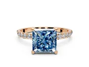 Solitaire Engagement Ring Setting for Fancy Blue Princess Cut Center with Pave Accents and Prong Head in Rose Gold