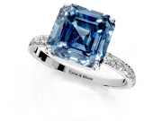 Solitaire Engagement Ring Setting for Fancy Blue Asscher Cut Center with Pave Accents and Prong Head in Sterling Silver