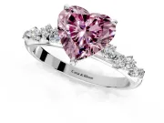 Cluster Engagement Ring Setting for Fancy Pink Heart-Shaped Center with Round Cut Accent Band and Prong Head in Platinum