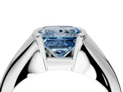 Tension Engagement Ring Setting for Fancy Blue Princess Cut Center with Wide Tapered Band and Tension Head in Platinum
