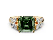 Floral Engagement Ring Setting for Fancy Green Princess Cut Center with Marquise Cluster Shoulders and Prong Head in Yellow Gold