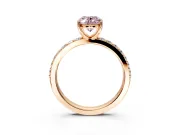 Solitaire Engagement Ring Setting for Fancy Pink Oval Center with Round Cut Pave Band and Prong Head in Rose Gold