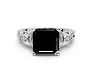Solitaire Engagement Ring Setting for Fancy Black Asscher Cut Center with Filigree Band and Prong Head in Platinum