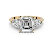 3 Stone Engagement Ring Setting for Asscher Cut Center with Large Pear-Shaped Accents and Prong Head in Yellow Gold