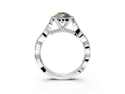 Halo Engagement Ring Setting for Fancy Green Pear-Shaped Center with Twist Band and Prong Head in White Gold