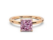 Low-Set Solitaire Engagement Ring Setting for Fancy Pink Princess Cut Center with Thin Plain Band and Prong Head in Rose Gold