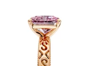 Solitaire Engagement Ring Setting for Fancy Pink Radiant Cut Center with Scrollwork Band and Prong Head in Rose Gold