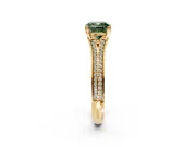 Solitaire Engagement Ring Setting for Fancy Green Cushion Cut Center with Pave Rail Split Shank and Prong Head in Yellow Gold