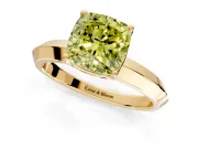 Solitaire Engagement Ring Setting for Fancy Yellow Cushion Cut Center with Wide Knife Ridge Band and Prong Head in Yellow Gold