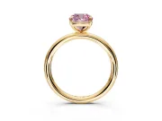 Low-Set Solitaire Engagement Ring Setting for Fancy Pink Cushion Cut Center with Thin Plain Band and Prong Head in Yellow Gold