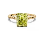 Solitaire Engagement Ring Setting for Fancy Yellow Radiant Cut Center with Plain Twisted Rope Band and Prong Head in Yellow Gold