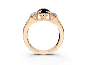 3 Stone Engagement Ring Setting for Fancy Black Oval Center with Raised Basket Heads and Prong Head in Rose Gold