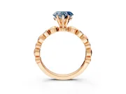 Solitaire Engagement Ring Setting for Fancy Blue Heart-Shaped Center with Beaded Bezel Station Band and Prong Head in Rose Gold