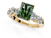 5 Stone Engagement Ring Setting for Fancy Green Radiant Cut Center with Graduated Accents and Prong Head in Yellow Gold
