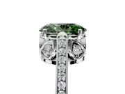 Cathedral Engagement Ring Setting for Fancy Green Oval Center with Antique-Style Pave Band and Prong Head in White Gold