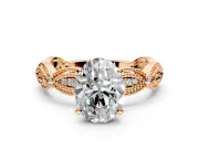 Solitaire Engagement Ring Setting for Oval Center with Marquise Panel Band and Prong Head in Rose Gold