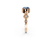 Vintage Station Engagement Ring Setting for Fancy Blue Cushion Cut Center with Accents and Prong Head in Rose Gold