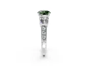 Channel-Set Engagement Ring Setting for Fancy Green Round Cut Center with Baguette Band and Prong Head in Platinum