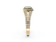 Halo Engagement Ring Setting for Fancy Green Princess Cut Center with Narrow Pave Split Shank and Prong Head in Yellow Gold