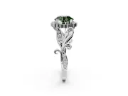 Halo Engagement Ring Setting for Fancy Green Round Cut Center with Leaf Motif Split Shank and Prong Head in Platinum