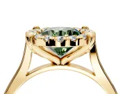 Single Halo Engagement Ring Setting for Fancy Green Round Cut Center with Corner Claws, Plain Band and Prong Head in Yellow Gold