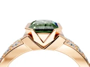 Bezel Engagement Ring Setting for Fancy Green Radiant Cut Center with Wide Channel-Set Band and Bezel Head in Rose Gold